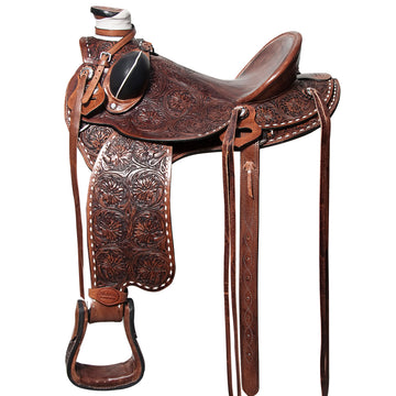 Western Horse Saddle American Leather Wade Ranch Roping Floral Brown Hilason